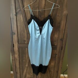 Blue Satin & Lace Slip Dress